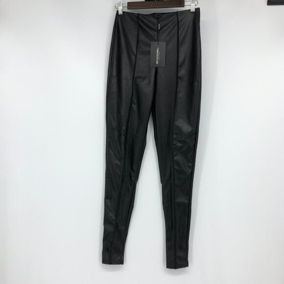 Pretty Little Thing NWT black shiny PU seam detail high waist fitted pants 4 - Picture 2 of 15